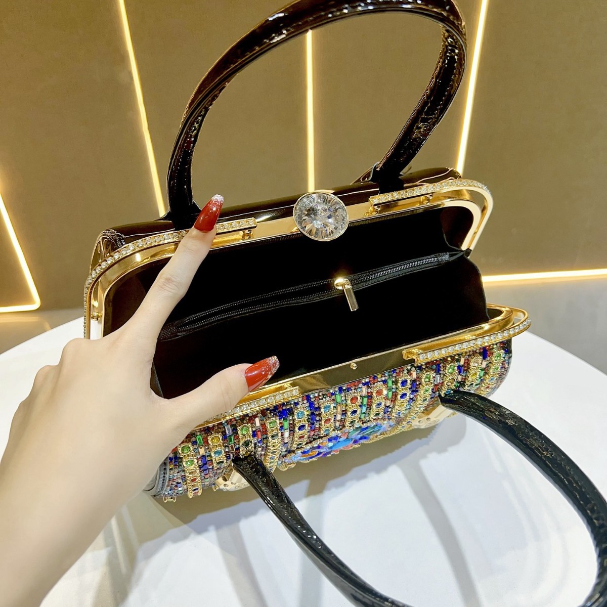 Bolsa de noite elegante com strass para mulher bolsa de festa_voghion.com
