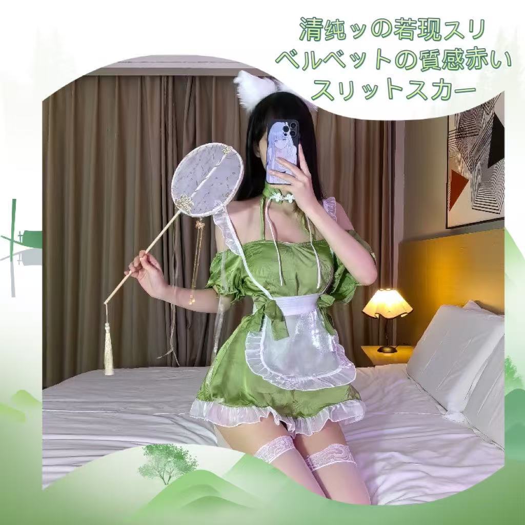 Lolita Maid Costume Set with Lace Apron and White Tights — detail image 6