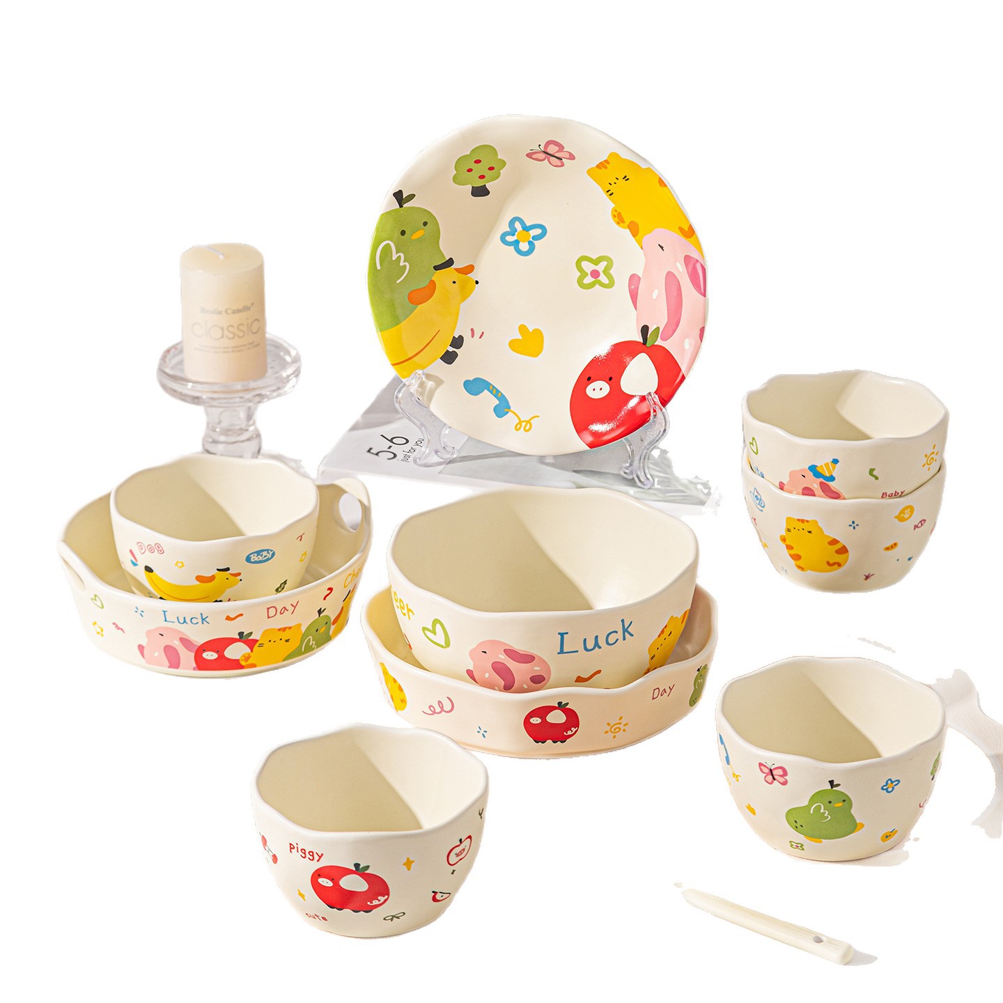 Cuencos de dibujos animados, platos de cerámica, platos de cubierta, regalos de vacaciones para niños, platos de comidas caseras de alto valor
