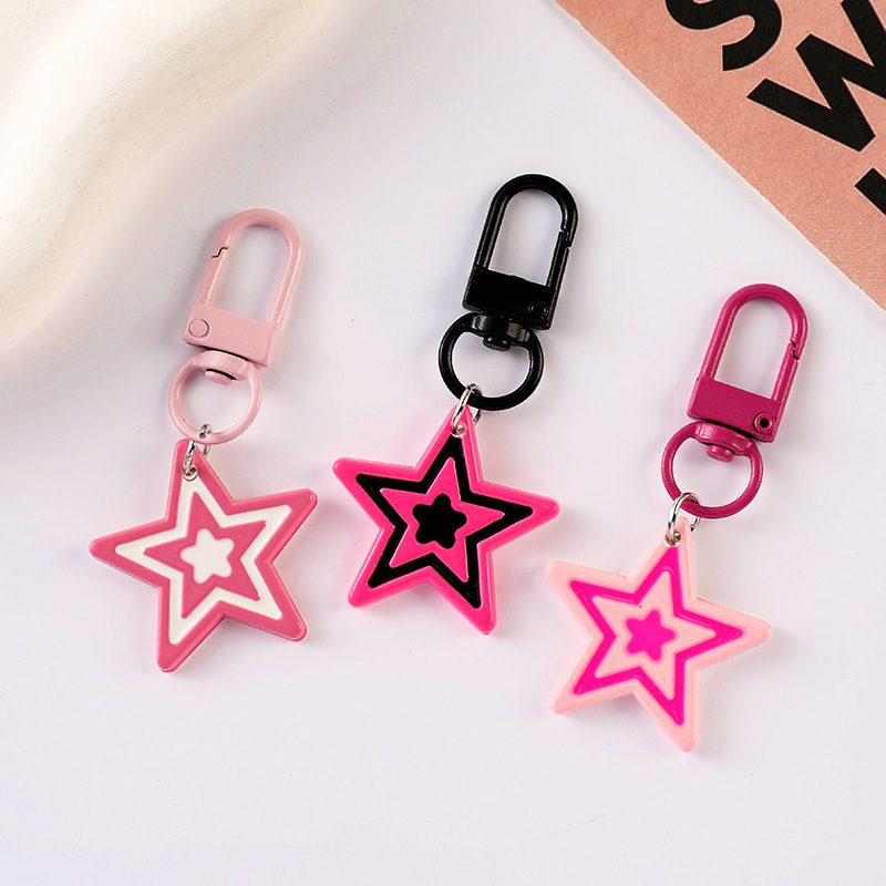 Barbie Five-Pointed Star Keychain in Rose Red, Sweet and Cool Style, Star Pendant for Best Friends and Couples, Backpack Decoration