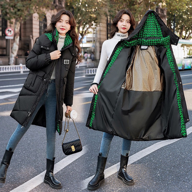 Chaqueta de algodón de pluma de oro negro para mujeres 2024, nuevo tipo de chaqueta de algodón de otoño y invierno, chaqueta coreana larga y gruesa. image 1