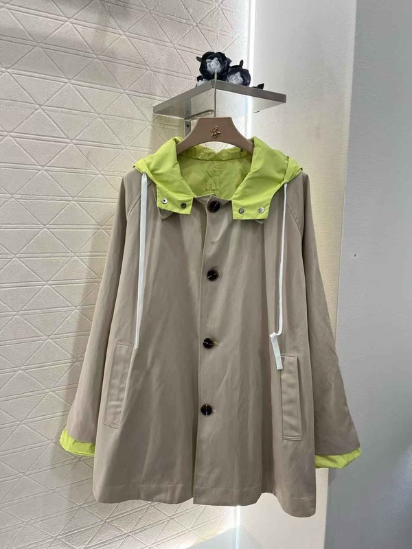 Nanyou Women's M Home 25 早春の新作ファッショナブルで多用途なリバーシブルスプライシングフード付きウインドブレーカーミドル丈ジャケット|undefined