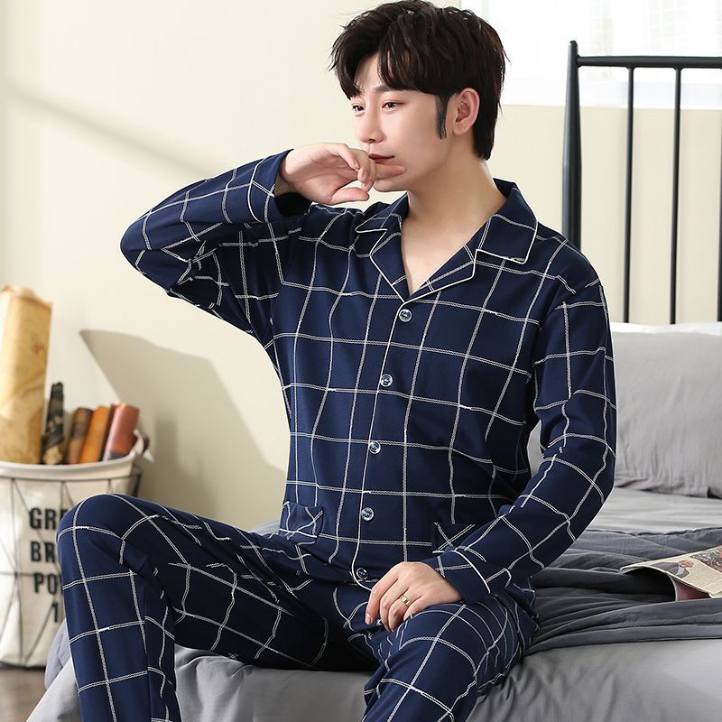 Pijamas de los hombres 100% algodón de primavera y otoño de manga larga 2022 nuevo papá de mediana edad y ancianos más tamaño traje de desgaste para el hogar