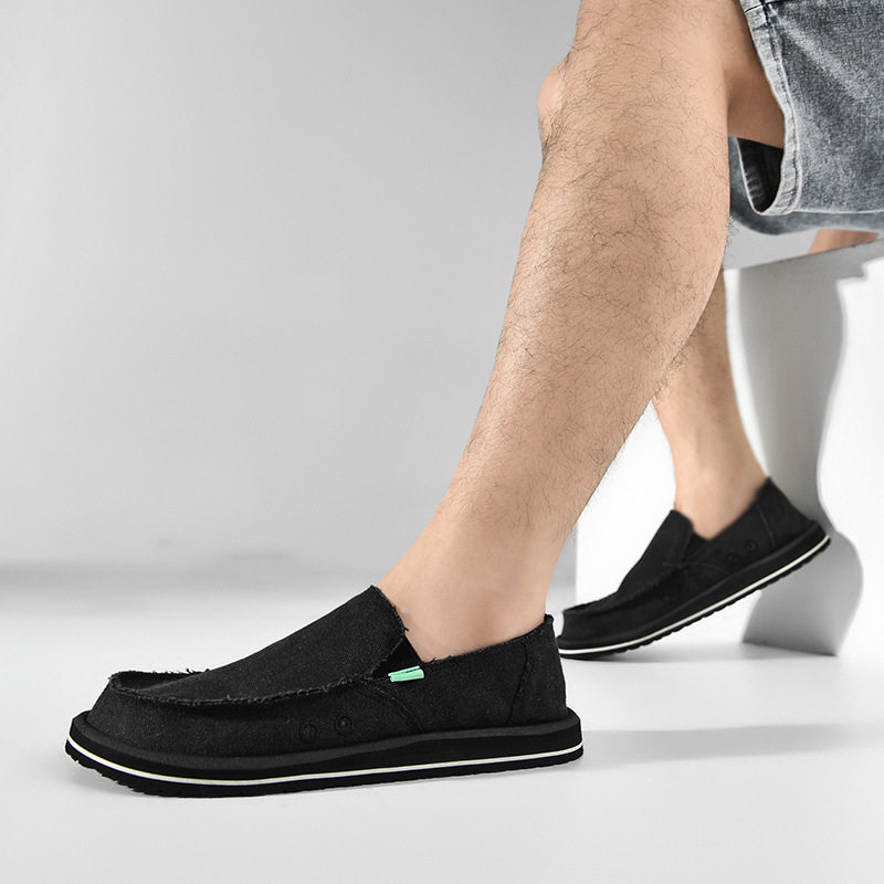 Giày vải nam lười xỏ chân thoáng khí kiểu mới, đế bằng, form tròn — Kaki, màu xám, đen