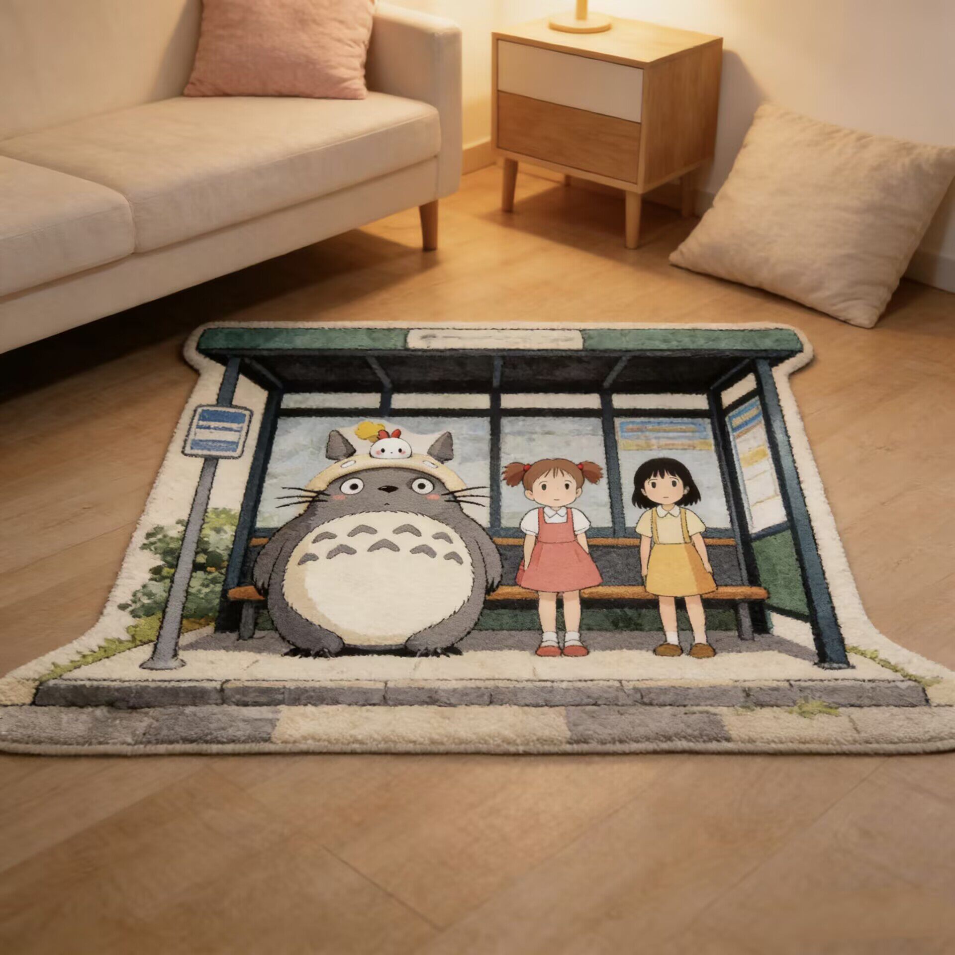 Cute Imitation Cashmere Cartoon Totoro Foot Mat, Bedroom Plush Bedside Rug, Bedroom Floor Mat, Soft and Skin-Friendly, Cooling Insulation