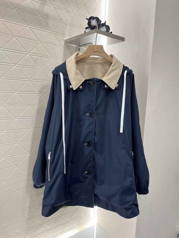 Nanyou Women's M Home 25 早春の新作ファッショナブルで多用途なリバーシブルスプライシングフード付きウインドブレーカーミドル丈ジャケット|undefined
