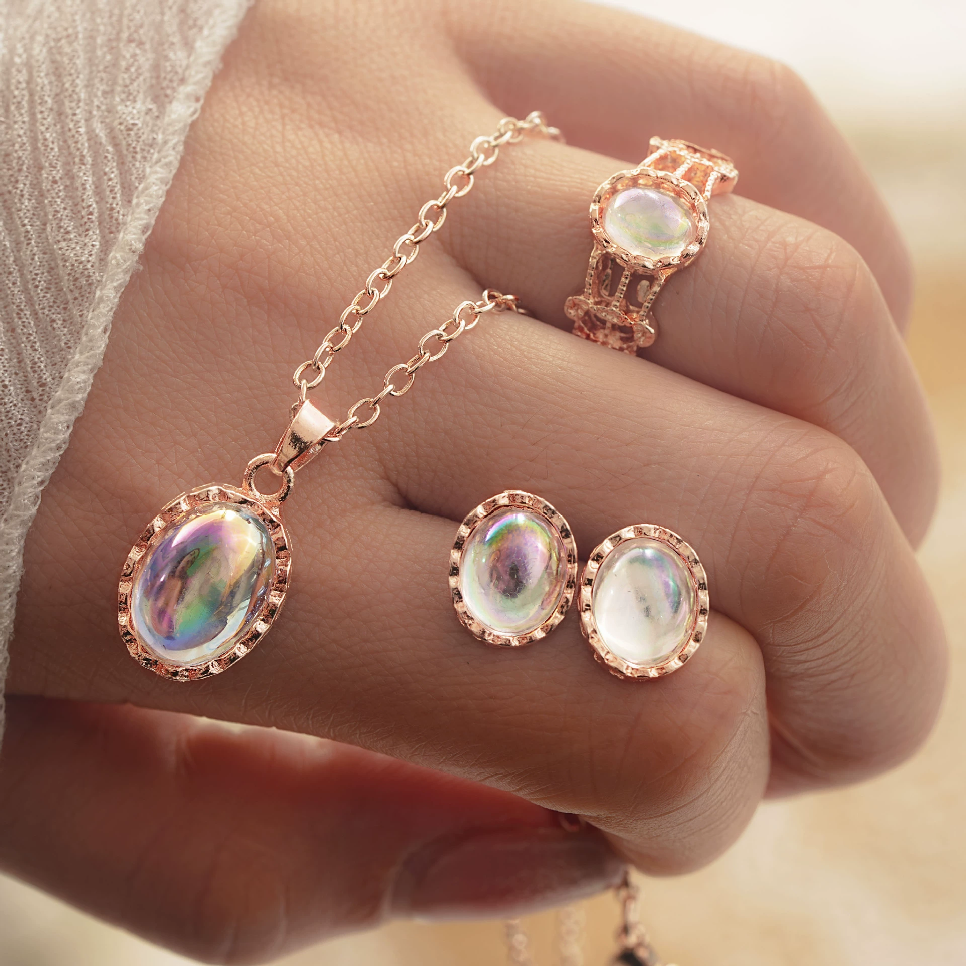 Ослепительный драгоценный камень тренд ювелирные изделия комбинированный костюм Мода Европейский и американский Новый ожерелье серьги кольцо костюм оптом