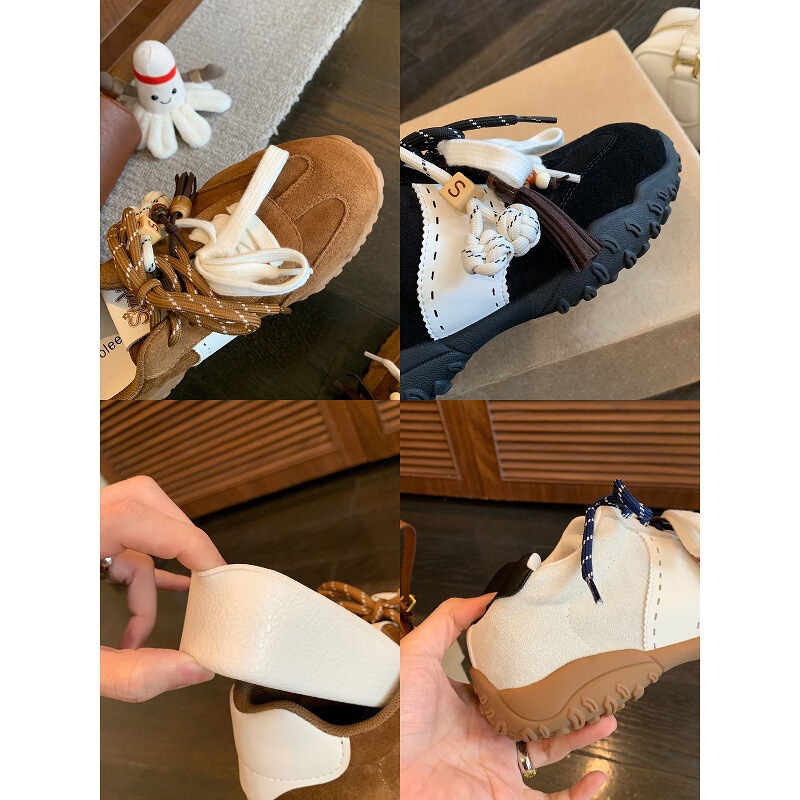 牛皮~葡萄ma同款增高6cm鸳鸯鞋带串珠拼色厚底德训鞋女休闲运动鞋|undefined