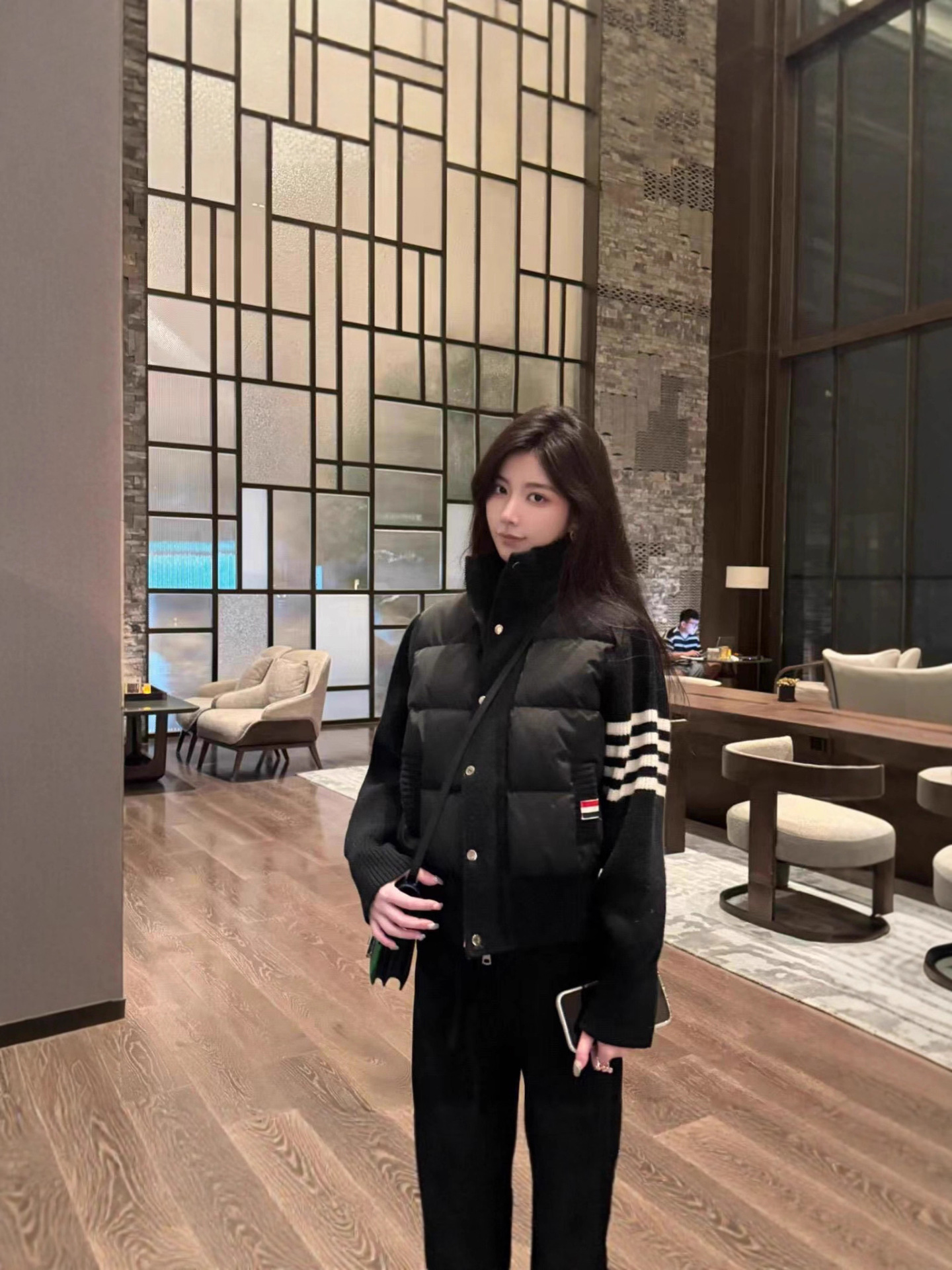 Qadın qısa pambıq jaket, dik yaxalı, üç rəngli