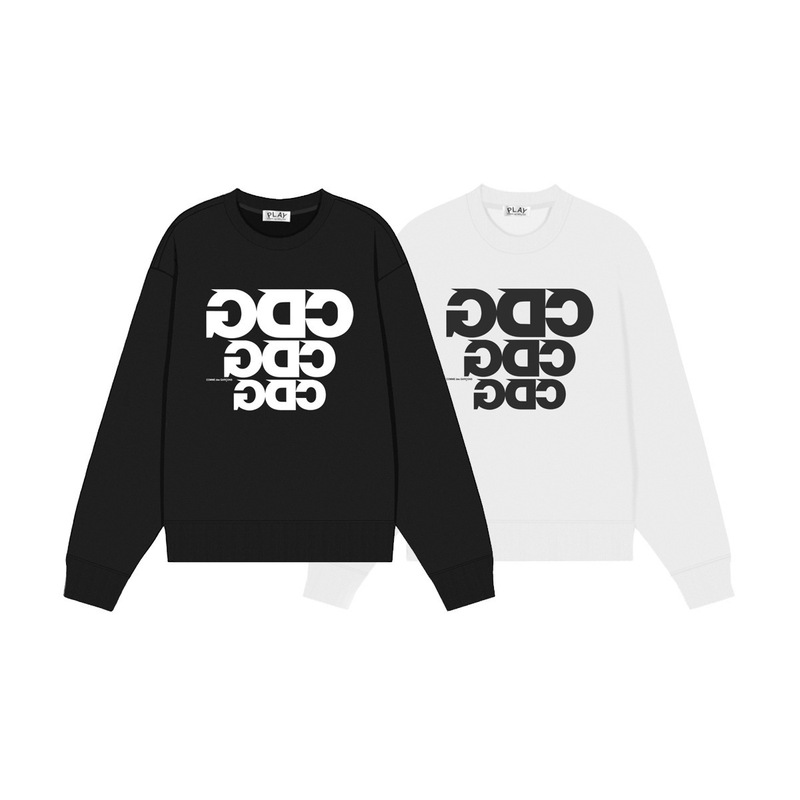 Cdg Japanese Style Trend Brand Letter Heart Print Autumn Winter Long Sleeve Unisex Crew Neck Terry Sweatshirt
