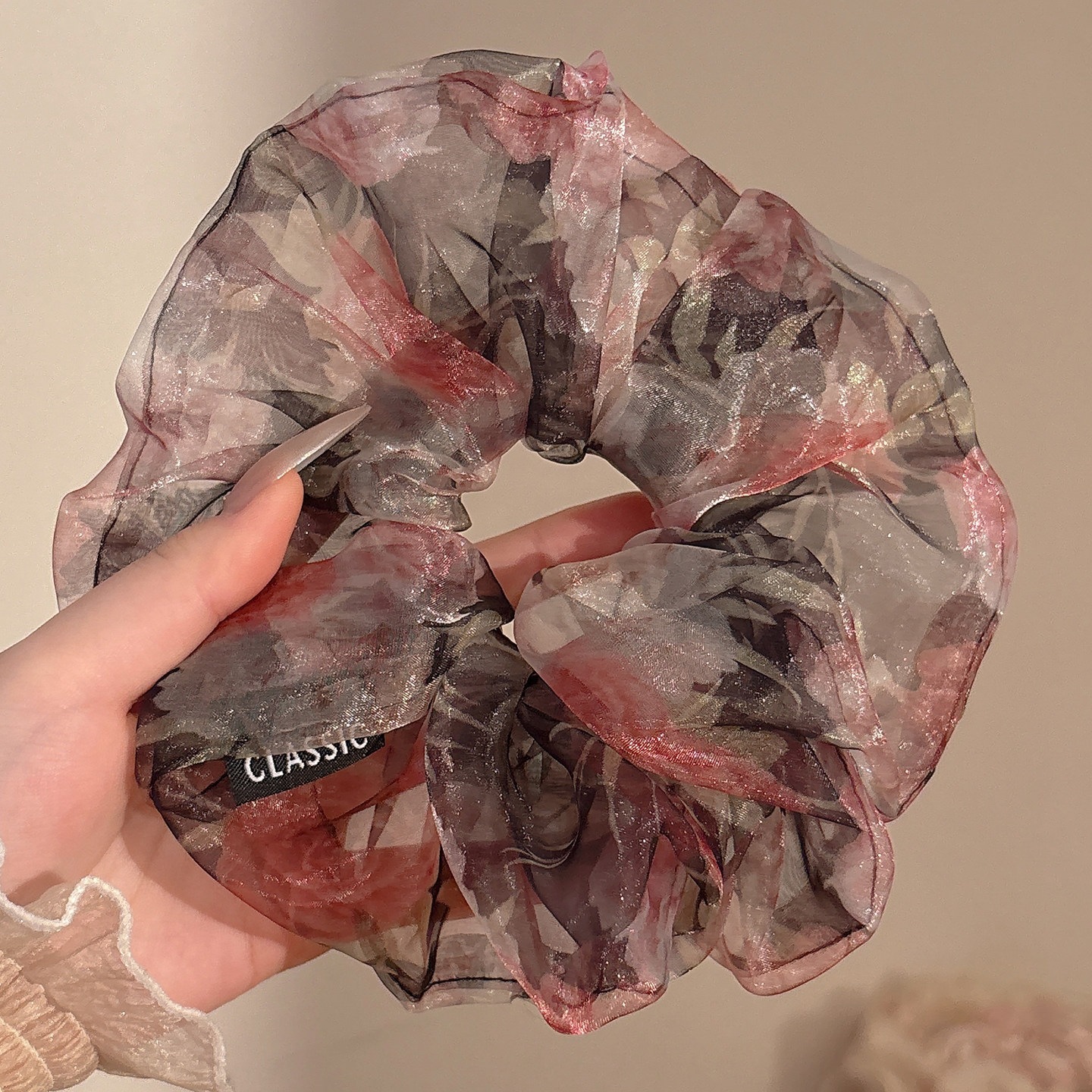 Coletero Scrunchie de Encaje con Flor de Alta Elasticidad para Mujer