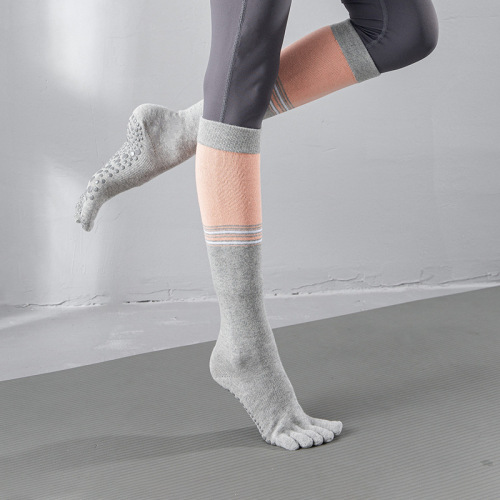 Yoga socks, professional yoga socks, mid-length autumn and winter five-finger non-slip warm cotton, Pilates indoor special