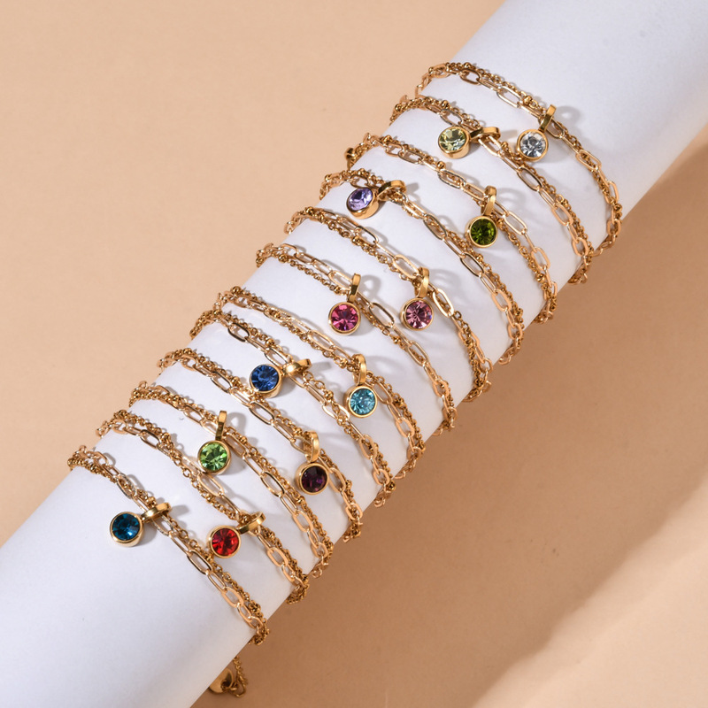 European and American Cross-border Simple 12 Birthstone Fashion Exquisite All-match Bracelet Stainless Steel Popular Zircon Pendant Birthday