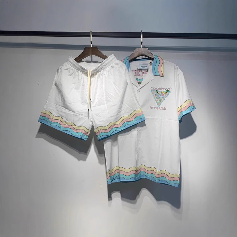 Cross-Border Exclusive Casablanca Tennis Club Double Yarn Unisex Shirt Set