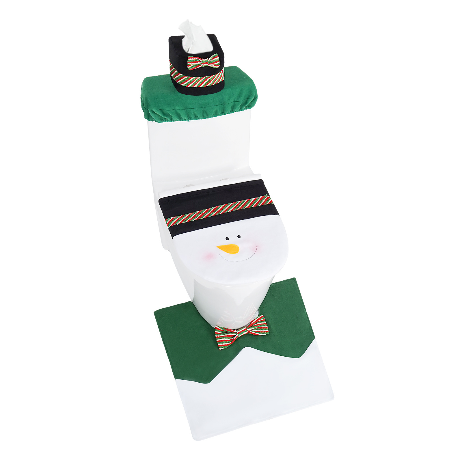 Amazon Venta caliente Navidad cubierta de inodoro caja de pañuelos cubierta de inodoro alfombra de piso de tres piezas decoración de baño lote