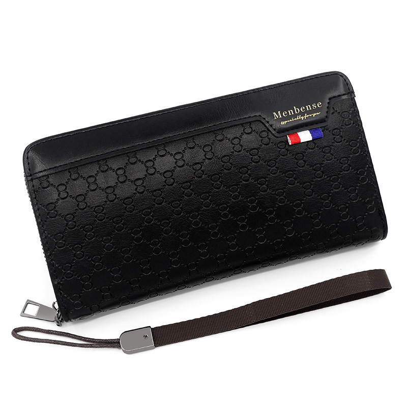 Estilo coreano de los hombres de larga cartera en relieve patrón de moda casual cartera embrague de gran capacidad Multi-tarjeta de teléfono bolsa