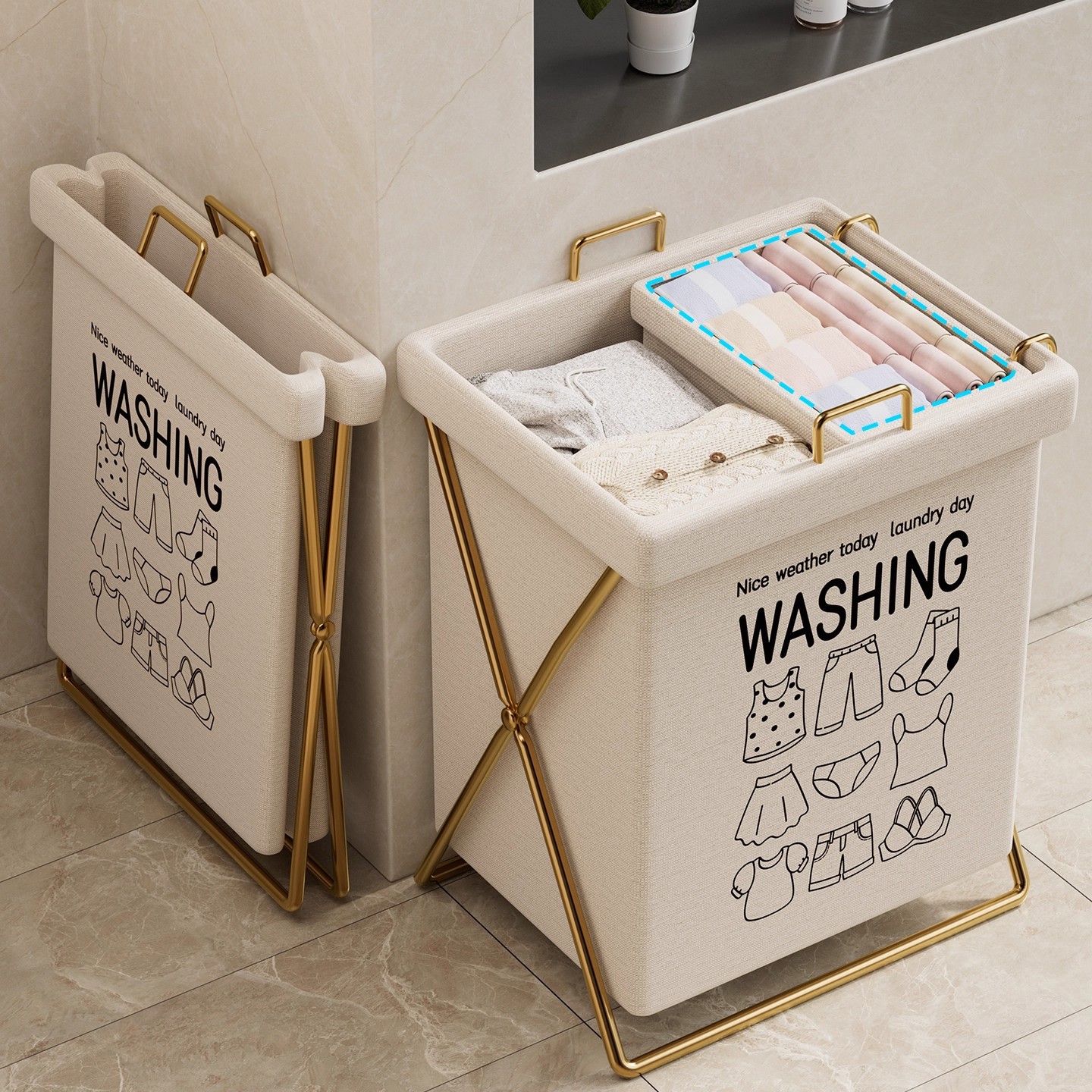 Foldable Laundry Basket for Home Dormitory Bathroom, Laundry Hamper for Storing Dirty Clothes