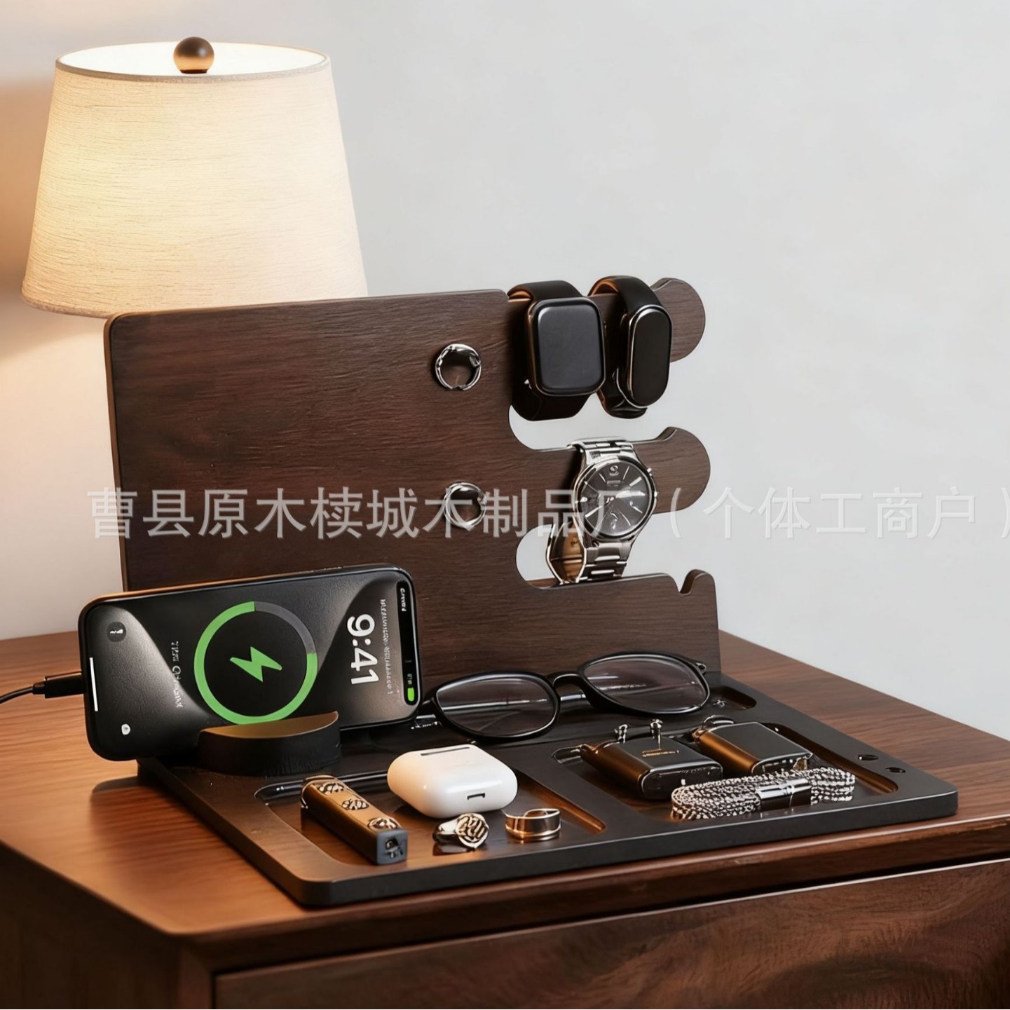 Wooden Desktop Electronic Products Watch Glasses Earphones Jewelry Storage Box Divided Format Organizing Box Bedside Storage Box