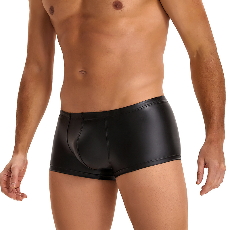 Fuente transfronteriza ropa interior sexy hombre piel esmaltada negro pantalones de cuero plano fábrica directa de pantalones de cuero