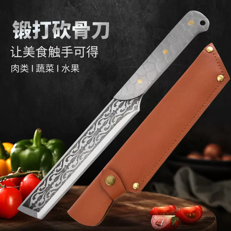 阳江批发直销户外便携砍柴野营刀锻打砍骨刀切肉刀龙纹全钢刀具