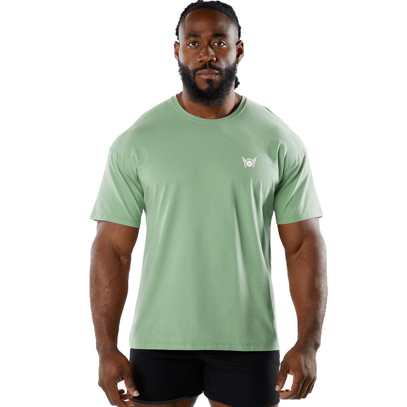 Cross-border Men's Sports Fitness Crewneck T-shirt Short-sleeved European and American Trendy Casual Base Shirt Large Size Black and White Undershirt Cross-border Men's Sports Fitness Crewneck T-shirt Short-sleeved European and American Trendy Casual Base Shirt Large Size Black and White Undershirt