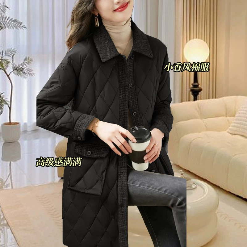 2024 осень и зима новая хлопчатобумажная зимняя куртка модная стройная стройная толстая средняя длинная теплая мама хлопчатобумажная одежда