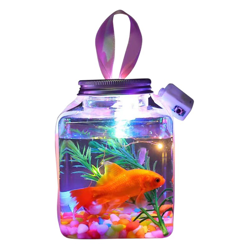 Pecera luminosa con peces ornamentales, micro paisaje para decoración