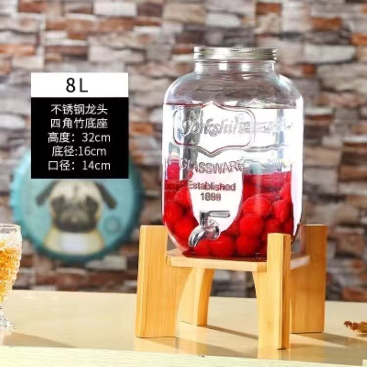 Entrega de 48 horas en nombre de la botella de vino de vidrio para el hogar con grifo, botella de agua fría, barril de bebidas propias, barril de cerveza, contenido de té de frutas