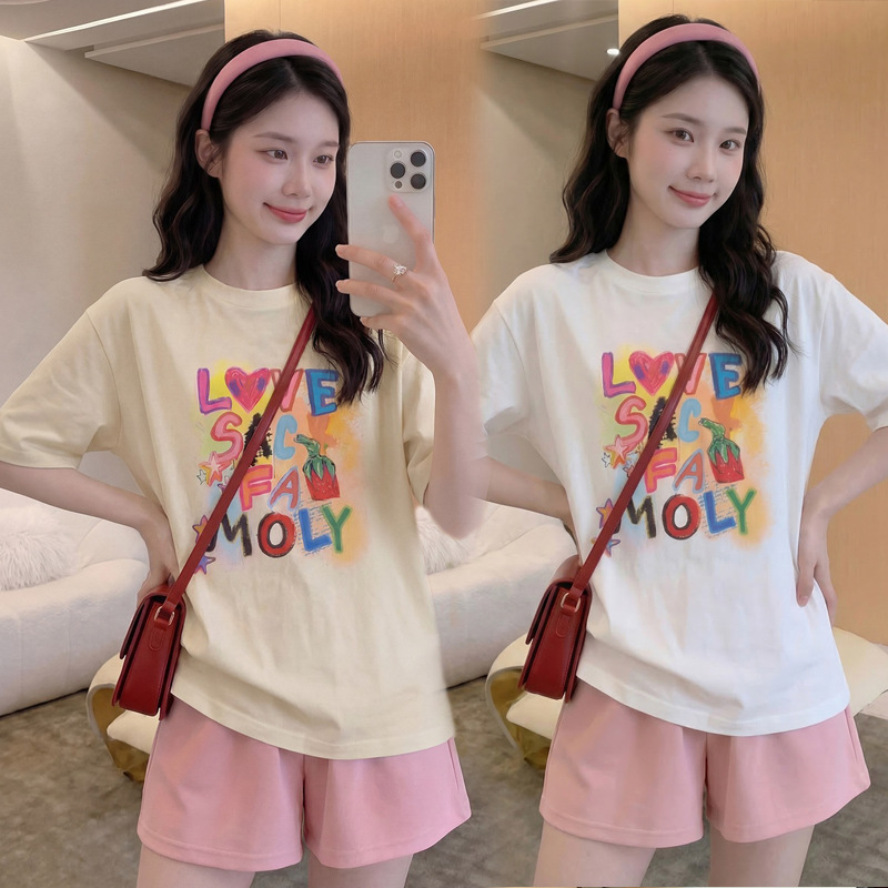 Age-Reducing, Cute and Fresh Maternity Outfit for Summer, Thin and Loose-Fitting Mid-Length Short-Sleeve T-Shirt, White Top