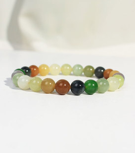 Natural Hotan Jade Card 8 Duobao Gradient Rainbow Round Bead Bracelet Light Luxury Niche Jade Bead String