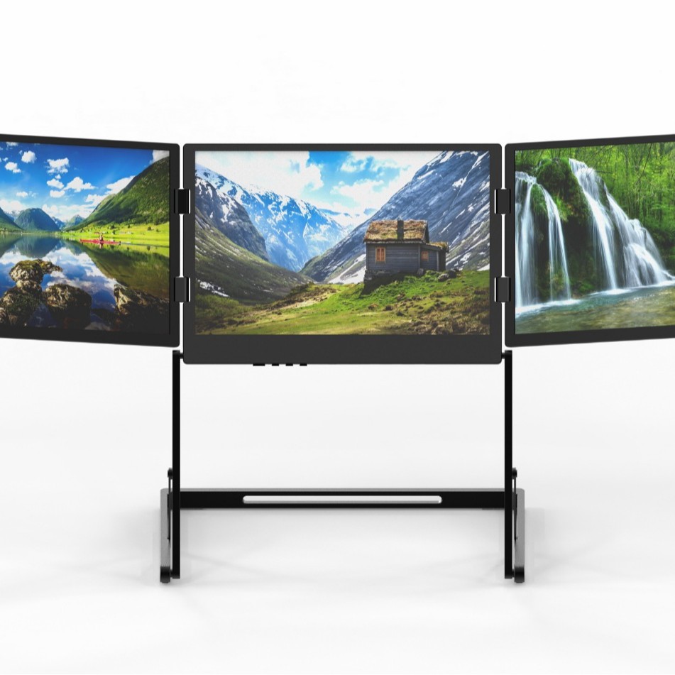 Patented Source Technology Cross-Border 14inch Aluminum Alloy Three-Screen High-Definition Ips Convenient Editing and Stock Trading Display Screen