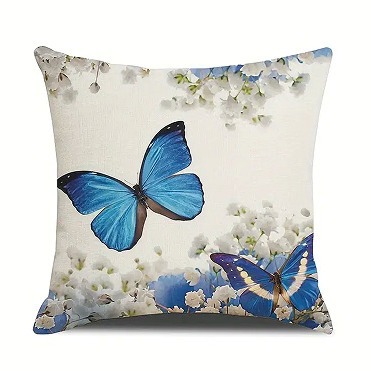 Blue Flower Butterfly Pattern Pillow Case Living Room Bedroom Sofa Decorative Pillow Case_voghion.com