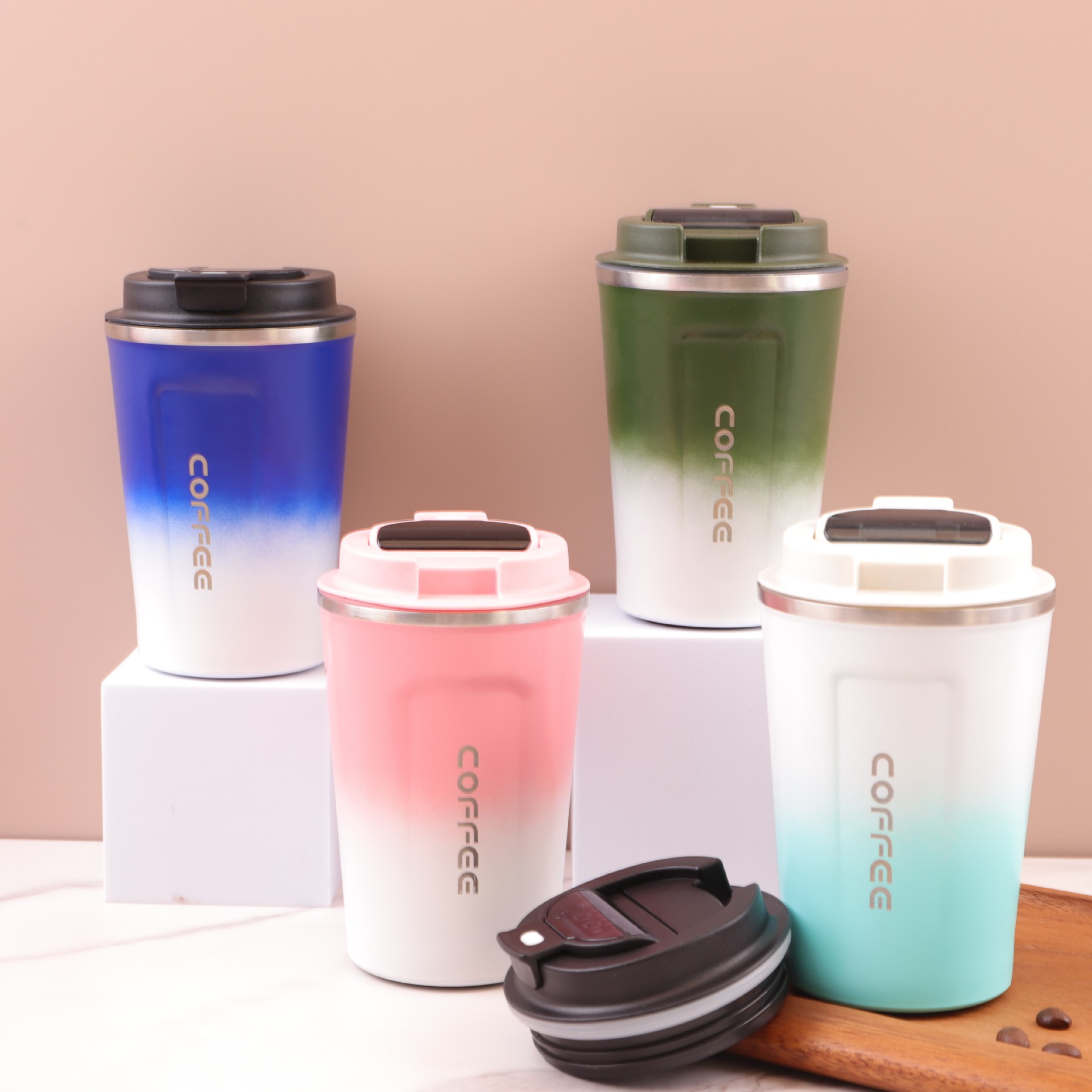 Ventas transfronterizas calientes de color gradiente 304 acero inoxidable solo puede aislar tazas de café portátiles al aire libre tazas de vacío de doble capa
