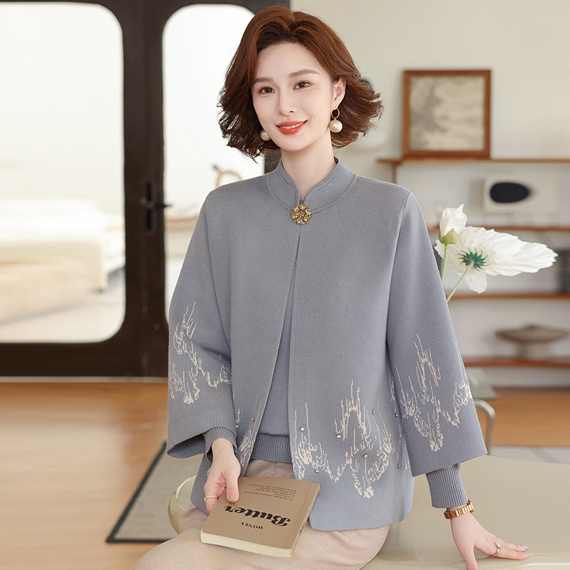 洋气妈妈秋装针织结婚礼服两件套装女秋冬毛衣开衫中老年宽松上衣|undefined