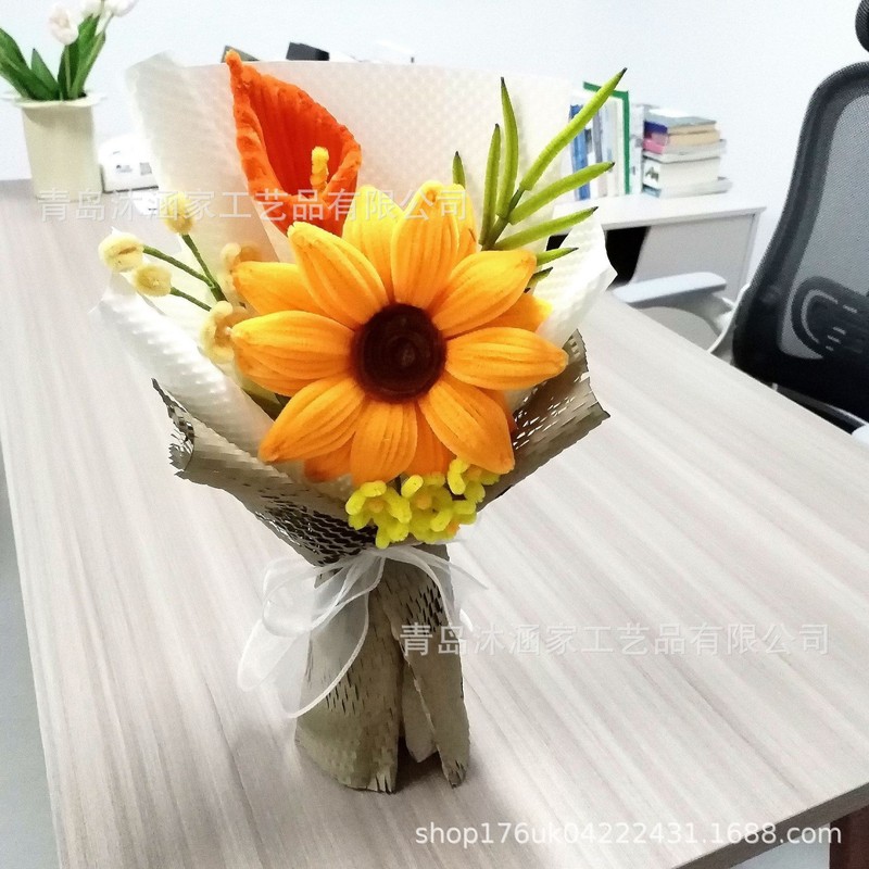 完成品ツイストスティックフラワーブーケ手作り模擬花ひまわり卒業シーズンギフトクラスメートや教師へのギフト卸売|undefined