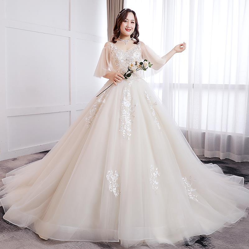 特大码婚纱2022新款新娘胖mm200斤加肥遮粗手臂显瘦拖尾奢华300
