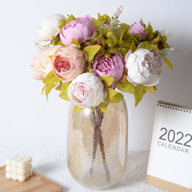 Simulación de flores 13 peonía de núcleo de estilo europeo mano mano de flores decoración hotel de boda comercio exterior al por mayor transfronterizo