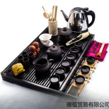 整套紫砂茶具套装家用办公陶瓷茶杯茶壶烧水壶功夫茶道实木茶盘无