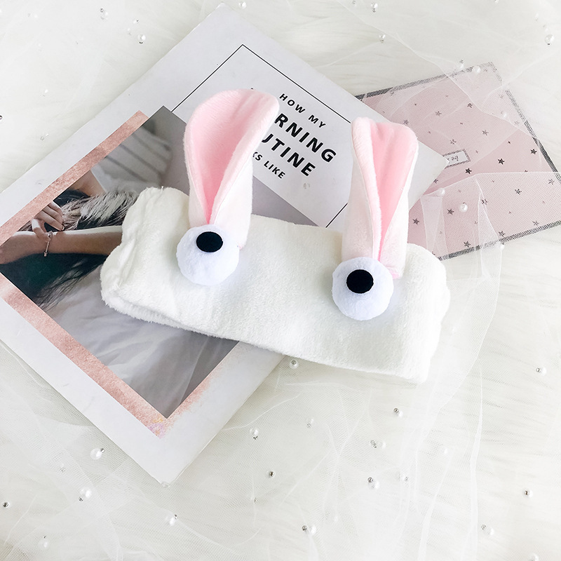 Ojos grandes orejas de conejo cara linda lavado diadema Placa de borde ancho diadema felpa dulce tocado accesorios para el cabello gato