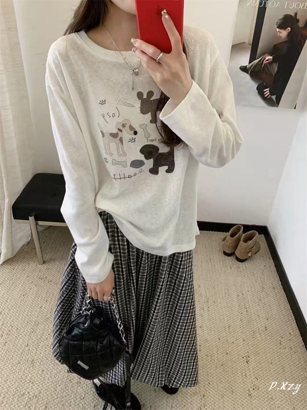 013秋季2025新款慵懒风松弛感宽松上衣早秋薄棉长袖打底衫女士T恤|undefined
