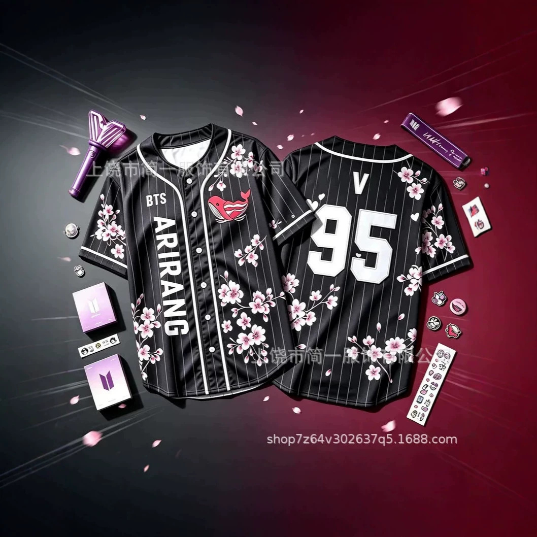 Cross-Border Bts (Bangtan Boys) Sakura Short-Sleeve Baseball Jersey with Member Number Print, Fan Support Shirt