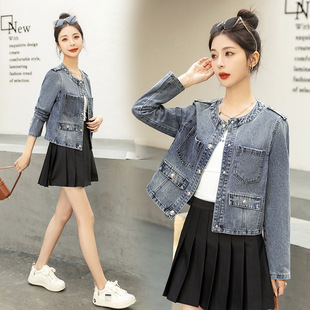 2025 Spring and Autumn New Style Chanel-Inspired Denim Jacket for Petite Figures, Short Fashionable Jacket Coat Versatile Top