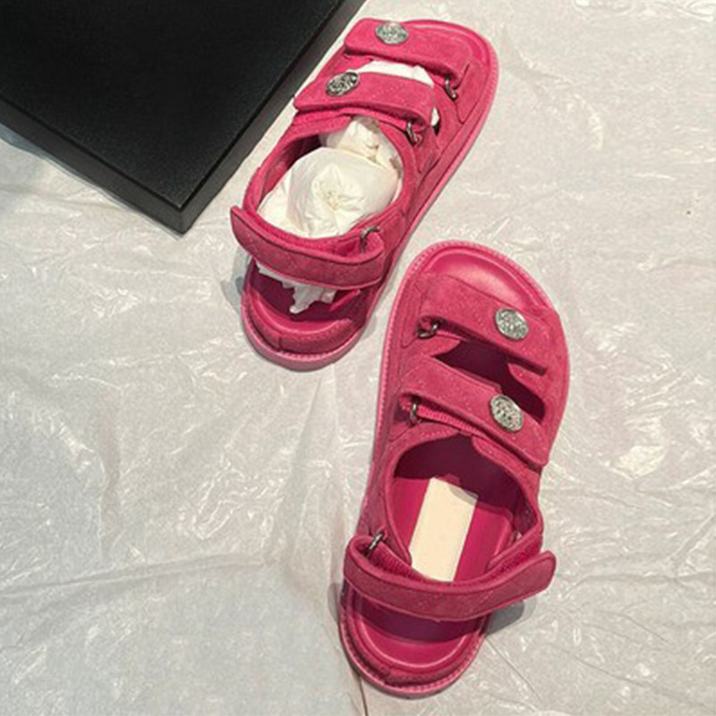 2026 New Summer Flat Chanel-Style Sandals with Ultra-High Heels, Classic Quilted Genuine Leather, Thick-Soled Coin-Decorated Beach Shoes