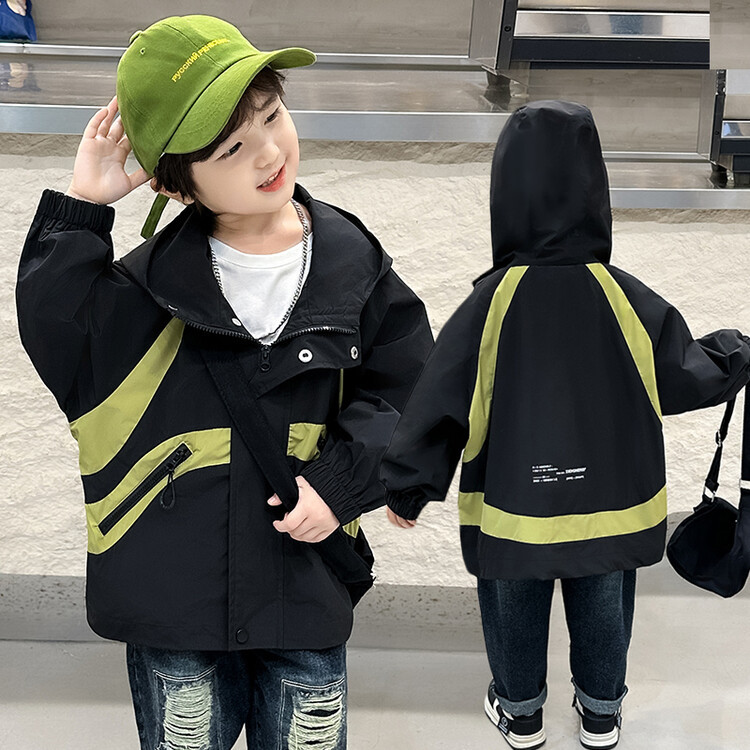 Boys label patchwork jacket for spring and autumn 2023, new handsome hooded windbreaker, children's top_voghion.com