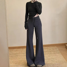 微喇裤女秋冬加绒加厚2025新款高腰条纹显瘦垂感宽松慵懒风微喇裤