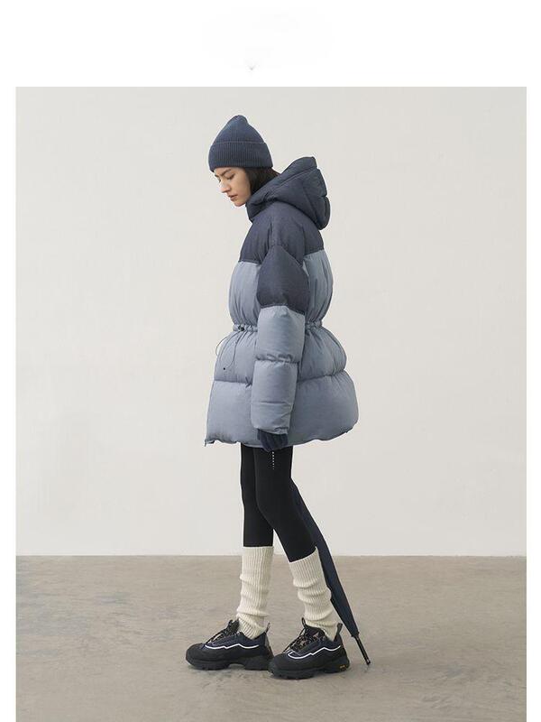 Women's Clothing [Sports] Winter New Denim Stitching down Jacket Women's Hooded Lazy Casual Slimming