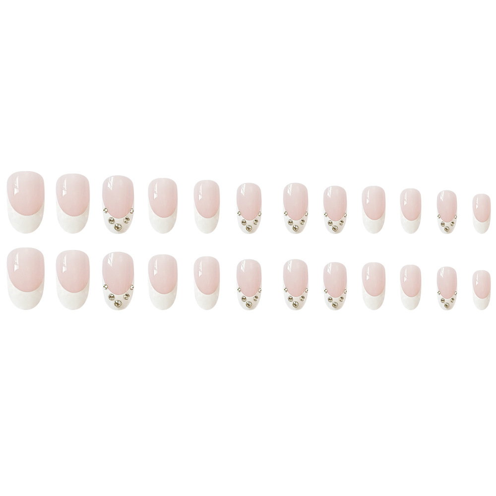 Nuevo parche de uñas simple francés rosa de uñas con incrustaciones de diamantes de venta caliente en Europa y América