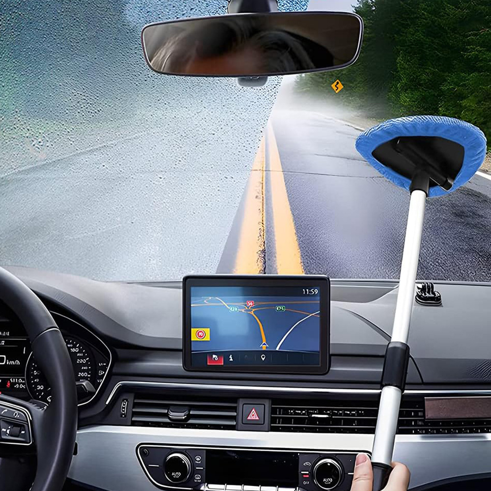 Cross-Border Car Windshield Defogging Cleaning Brush Microfiber Cloth Set Car Wash Window Scraper Telescopic Rod Set