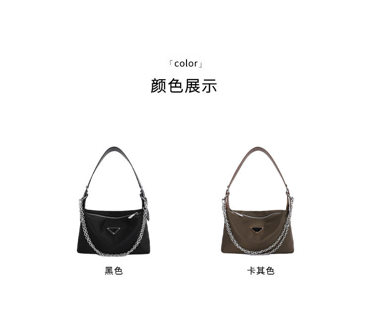Túi đeo chéo nữ dáng bánh bao vải nylon cỡ nhỏ đựng vừa đồ cá nhân — màu kaki, đen chi tiết 3