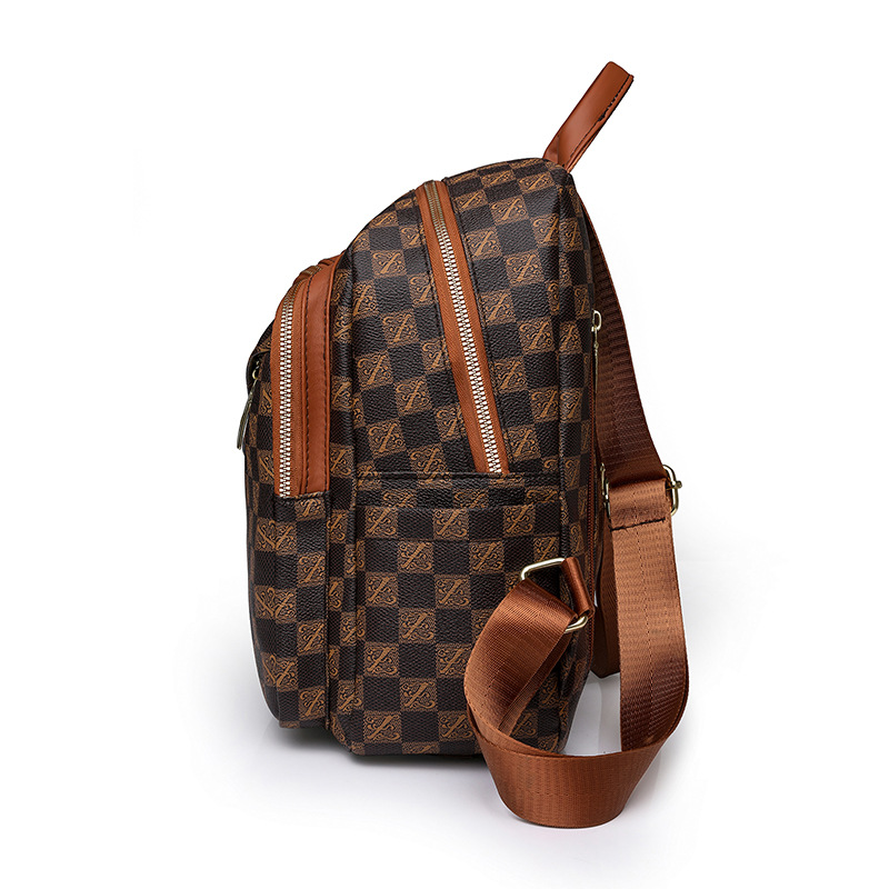 Amazon nueva mochila casual de cuero suave para mujer moda retro de gran capacidad contraste color mochila de viaje mochila escolar marea